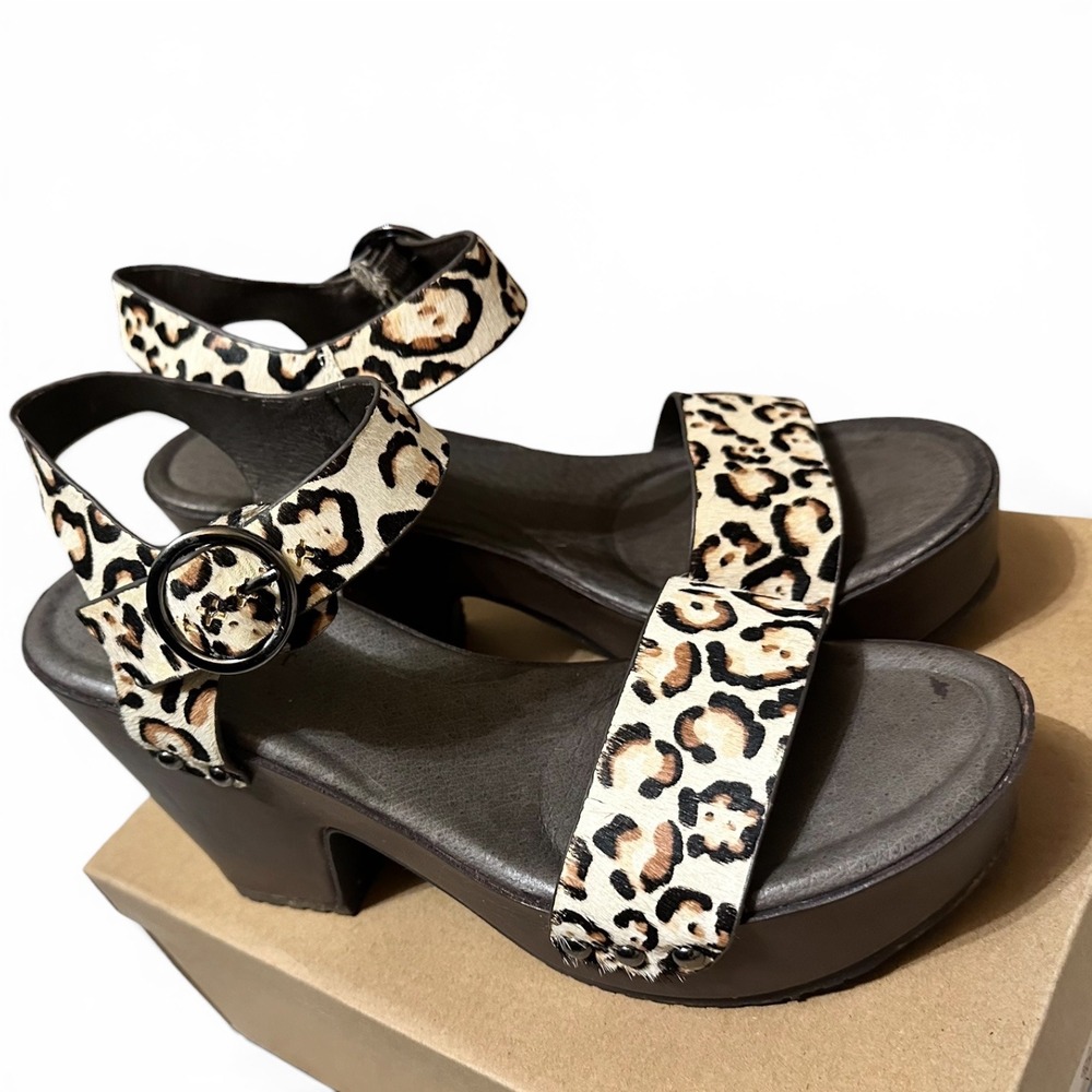 Naked Feet Oro Platform Sandal Bone Leopard Stamped Calf Hair Leather 8.5 - Picture 3 of 9
